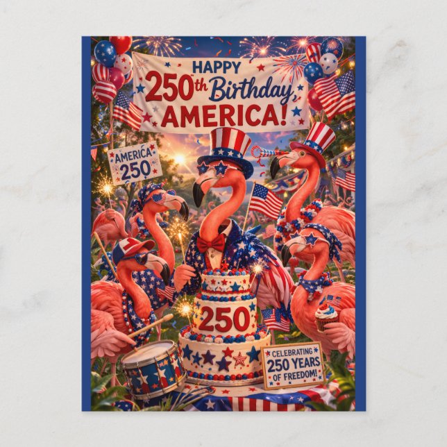 Flamingo Glad 250-årsdag Amerika 4 juli Helg Vykort (Framsida)