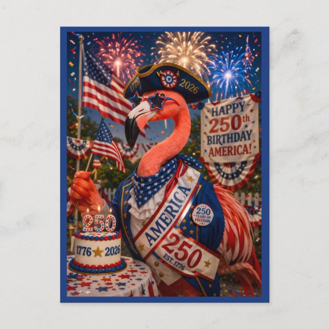 Flamingo Glad 250-årsdag Amerika 4 juli Helg Vykort (Framsida)