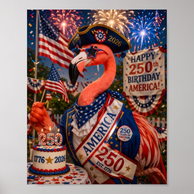 Flamingo Glad 250-årsdag Amerika 4 juli Poster (Framsidan)