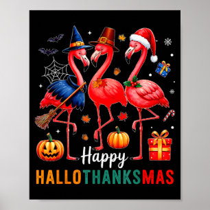 Flamingo Glad Hallothanksmas Rolig Halloween Jul Poster