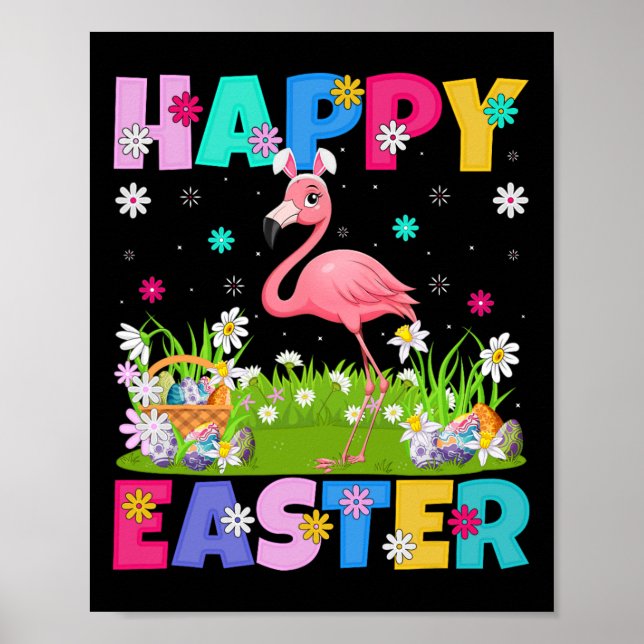 Flamingo Glad påsk Egg Hunt Bunny Ear Flamingo Poster (Framsidan)