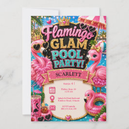 Flamingo Glam Poolparty Födelsedag - Rosa Glitter Inbjudningar
