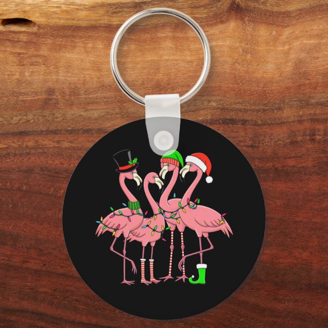 Flamingo God jul Funny Flamingo Älskare Gift Nyckelring (Framsida)