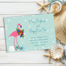 Flamingo God Jul Meddelande Platt Julkort