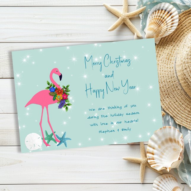 Flamingo God Jul Meddelande Platt Julkort (Skapare uppladdad)