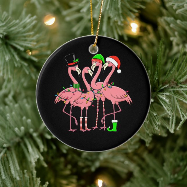 Flamingo God Jul Rolig Flamingo Älskare Present Julgransprydnad Keramik (Träd)
