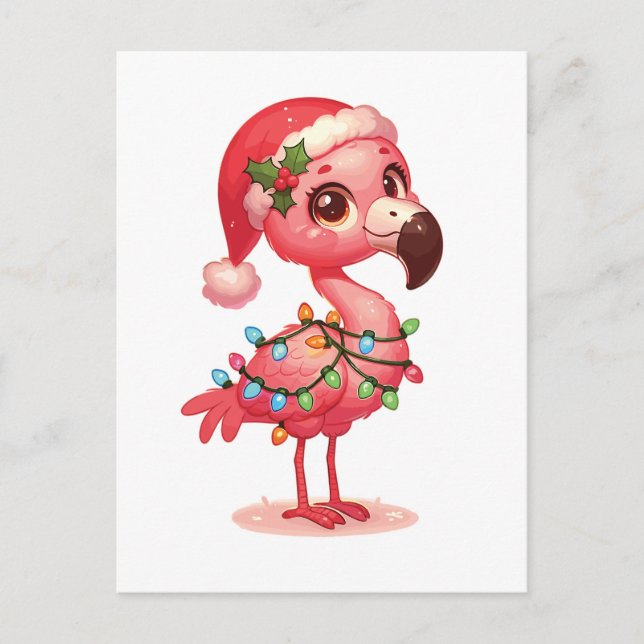Flamingo God jul Winter Animals Flamingos Helg Vykort (Framsida)