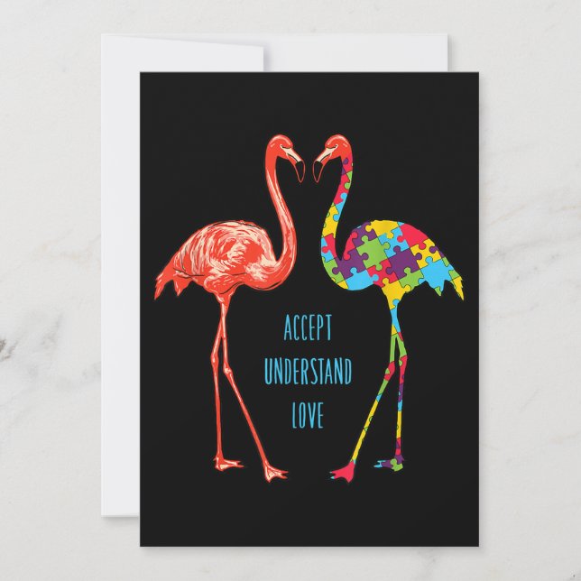 Flamingo| Godkänn Kärlek Autism Flamingo Tack Kort (Framsida)