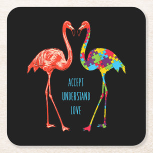 Flamingo  Godkänn Kärlek Autism Flamingo Underlägg Papper Kvadrat