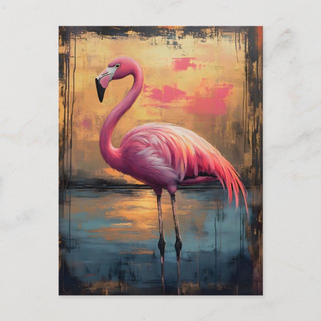 Flamingo Golden Sunset Paint Vykort (Framsida)