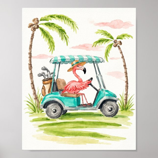 Flamingo Golf Watercolor Konsttryck Poster (Framsidan)