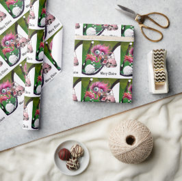 Flamingo Golfer med golfvagn på kvinnans rosa Presentpapper