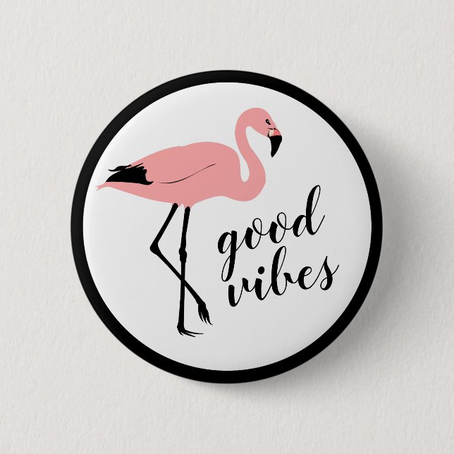 Flamingo Good Vibes Funny Button Knapp (Framsida)