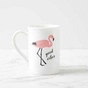 Flamingo Good Vibes Rosa Black Bone China Mugg Benporslin Mugg