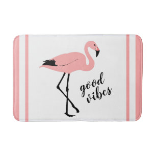 Flamingo Good Vibes Rosa Black Cute Bath Mat Badrumsmatta