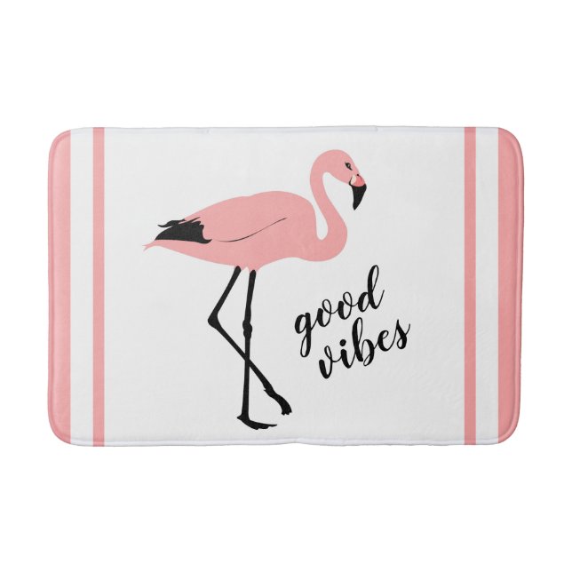 Flamingo Good Vibes Rosa Black Cute Bath Mat Badrumsmatta (Framsidan)