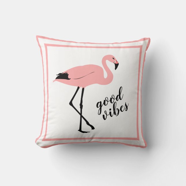 Flamingo Good Vibes Rosa Black Cute Dekorativ kudd Kudde (Framsida)