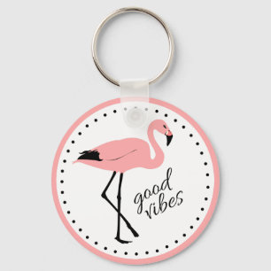 Flamingo Good Vibes Rosa Black Cute Keychain Nyckelring