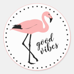 Flamingo Good Vibes Rosa Black Cute Stickers Runt Klistermärke