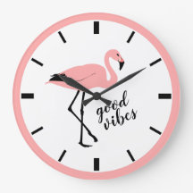 Flamingo Good Vibes Rosa Black Cute Wall Clock