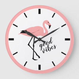 Flamingo Good Vibes Rosa Black Cute Wall Clock Stor Klocka