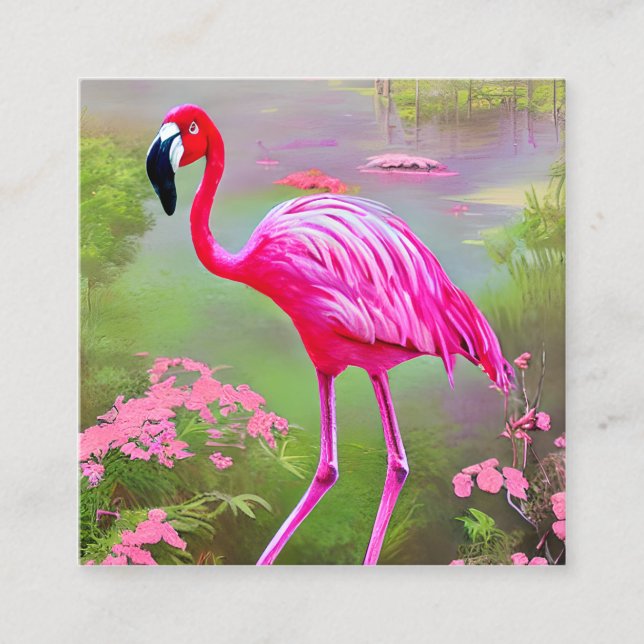 Flamingo-grafik med vattenfärg fyrkantigt visitkort (Framsida)