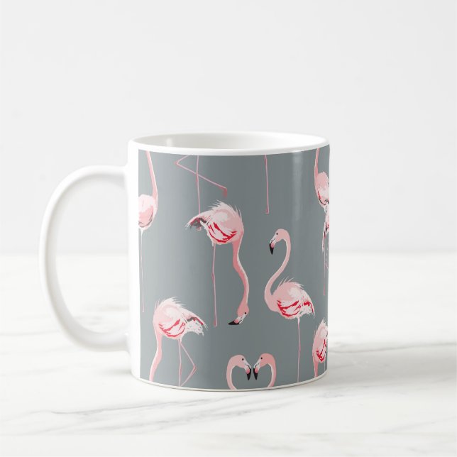 Flamingo Grått: Vintage Sömlöst Mönster. Kaffemugg (Vänster)