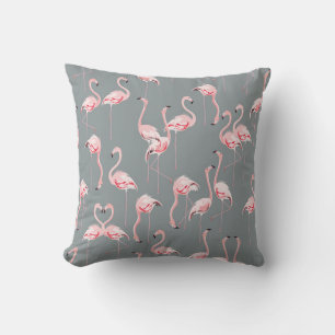 Flamingo Grått: Vintage Sömlöst Mönster. Kudde