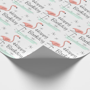 Flamingo "grattis på födelsedagen" som slår in presentpapper