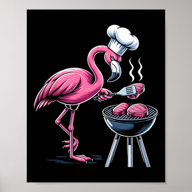 Flamingo Grilling Grill Rbecue Bbq För manar kvinn Poster (Framsidan)