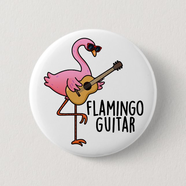 Flamingo Guitar Funny Music Pun Knapp (Framsida)