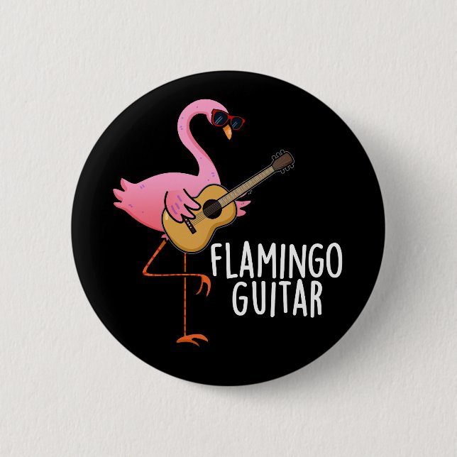 Flamingo Guitar Funny Music Pun Mörk BG Knapp (Framsida)