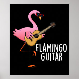 Flamingo Guitar Funny Music Pun Mörk BG Poster