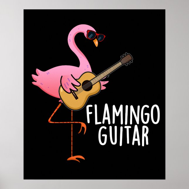 Flamingo Guitar Funny Music Pun Mörk BG Poster (Framsidan)