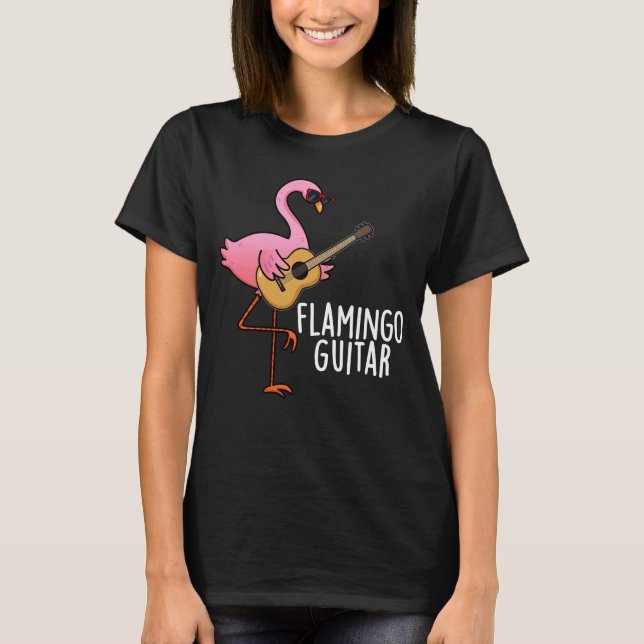 Flamingo Guitar Funny Music Pun Mörk BG T Shirt (Framsida)
