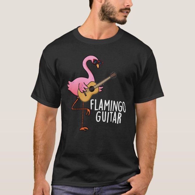 Flamingo Guitar Funny Music Pun Mörk BG T Shirt (Framsida)