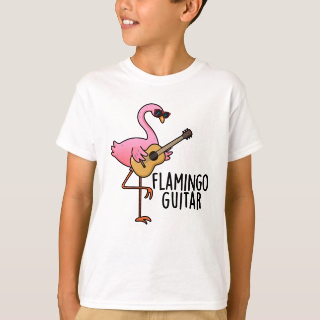 Flamingo Guitar Funny Music Pun T Shirt (Framsida)