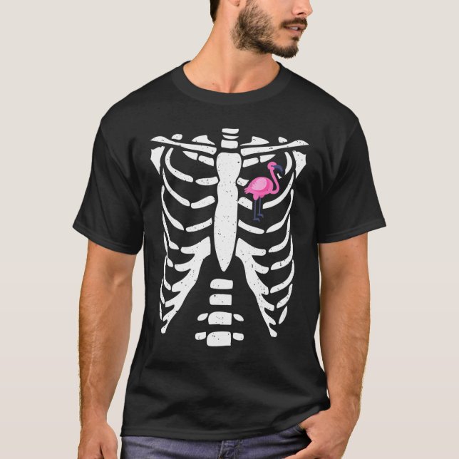 Flamingo Halloween Costume Skeleton Bone Rib Mom T Shirt (Framsida)