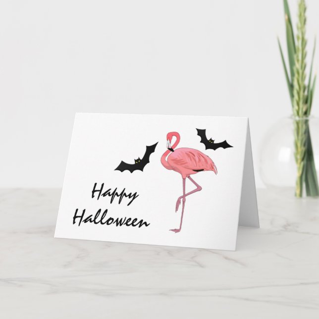 Flamingo Halloween-Fladdermöss Kort (Framsida)