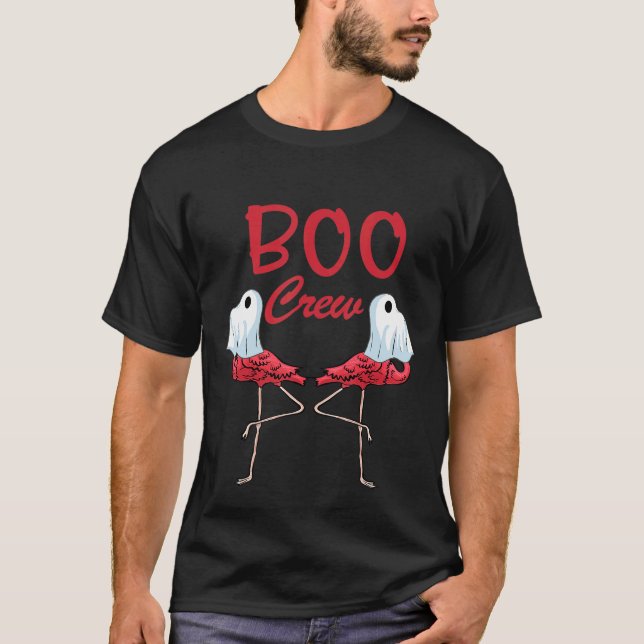 Flamingo Halloween Flamingo Boo Ghost Nurse Crew T Shirt (Framsida)