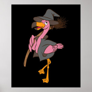 Flamingo Halloween Flamingo Witch Coola Rosa Bir Poster