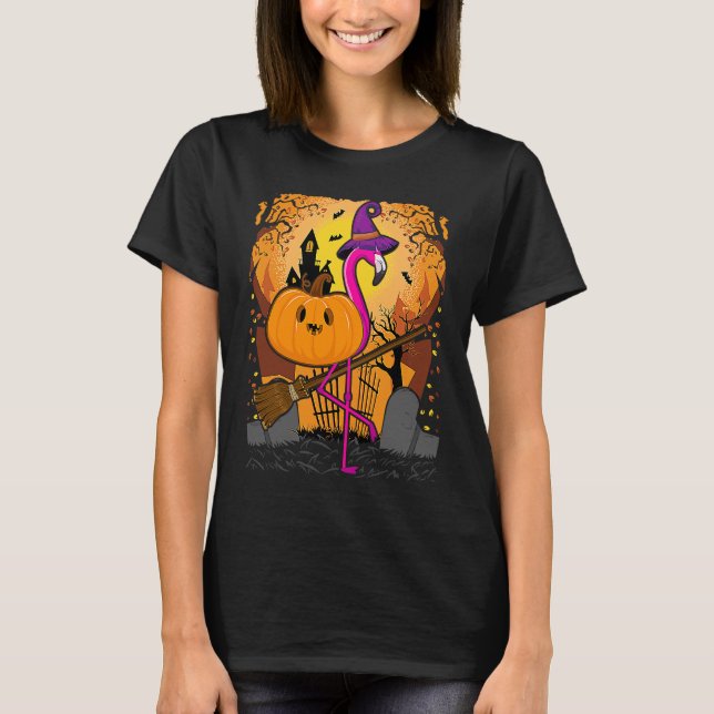Flamingo  Halloween   Pumpkin Flamingo Halloween T Shirt (Framsida)