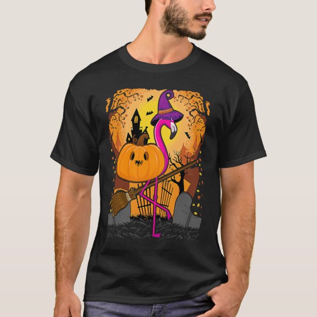 Flamingo  Halloween   Pumpkin Flamingo Halloween T Shirt (Framsida)