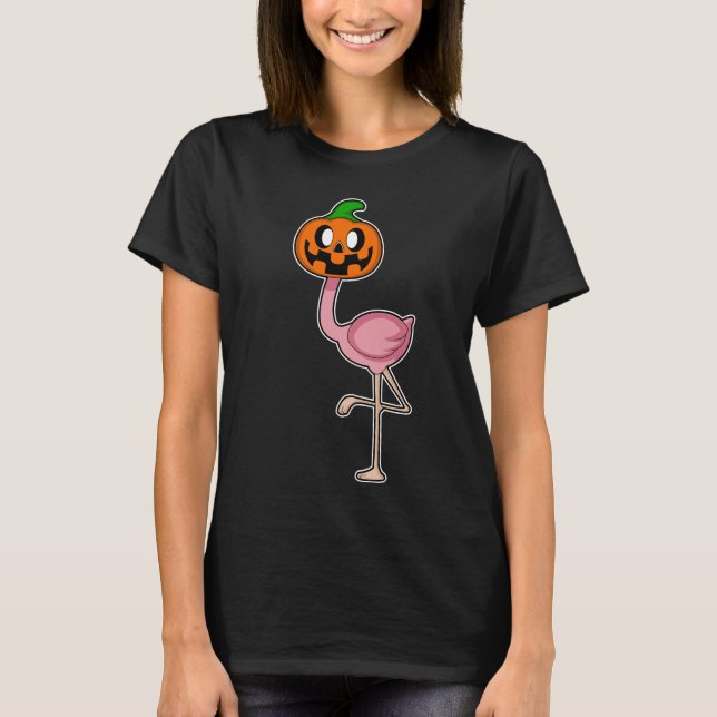 Flamingo Halloween Pumpkin T Shirt (Framsida)