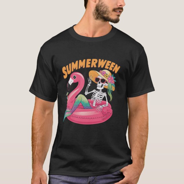 Flamingo Halloween Spooky Wading Bird Scary Trick T Shirt (Framsida)