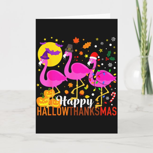 Flamingo Halloween Thanksgiving Christmas Hallowth Kort (Framsida)