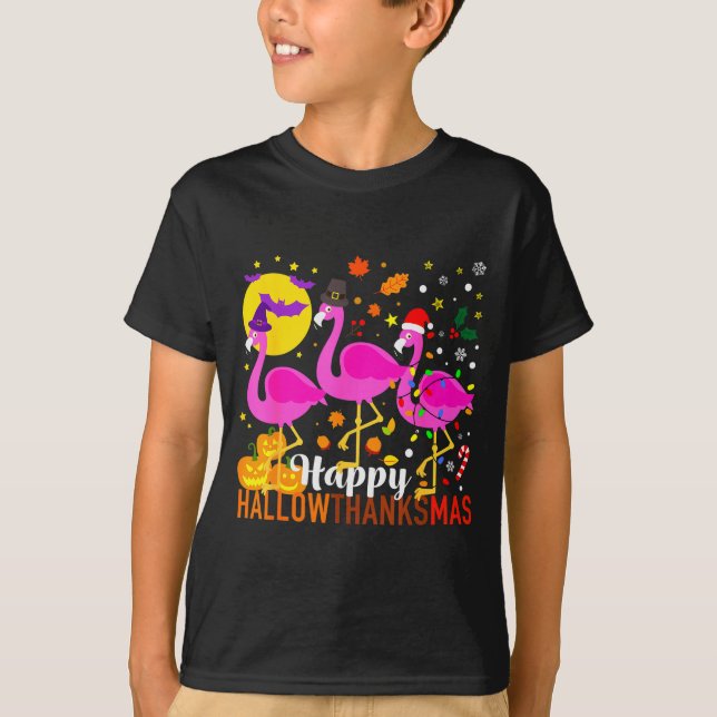 Flamingo Halloween Thanksgiving Christmas Hallowth T Shirt (Framsida)