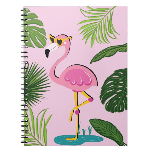 Flamingo Handflatan Lämnar Tropisk design Anteckningsbok (Framsidan)