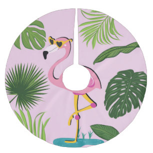 Flamingo Handflatan Lämnar Tropisk design Julgransmatta Borstad Polyester