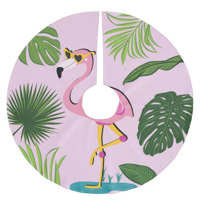 Flamingo Handflatan Lämnar Tropisk design Julgransmatta Borstad Polyester (Framsidan)